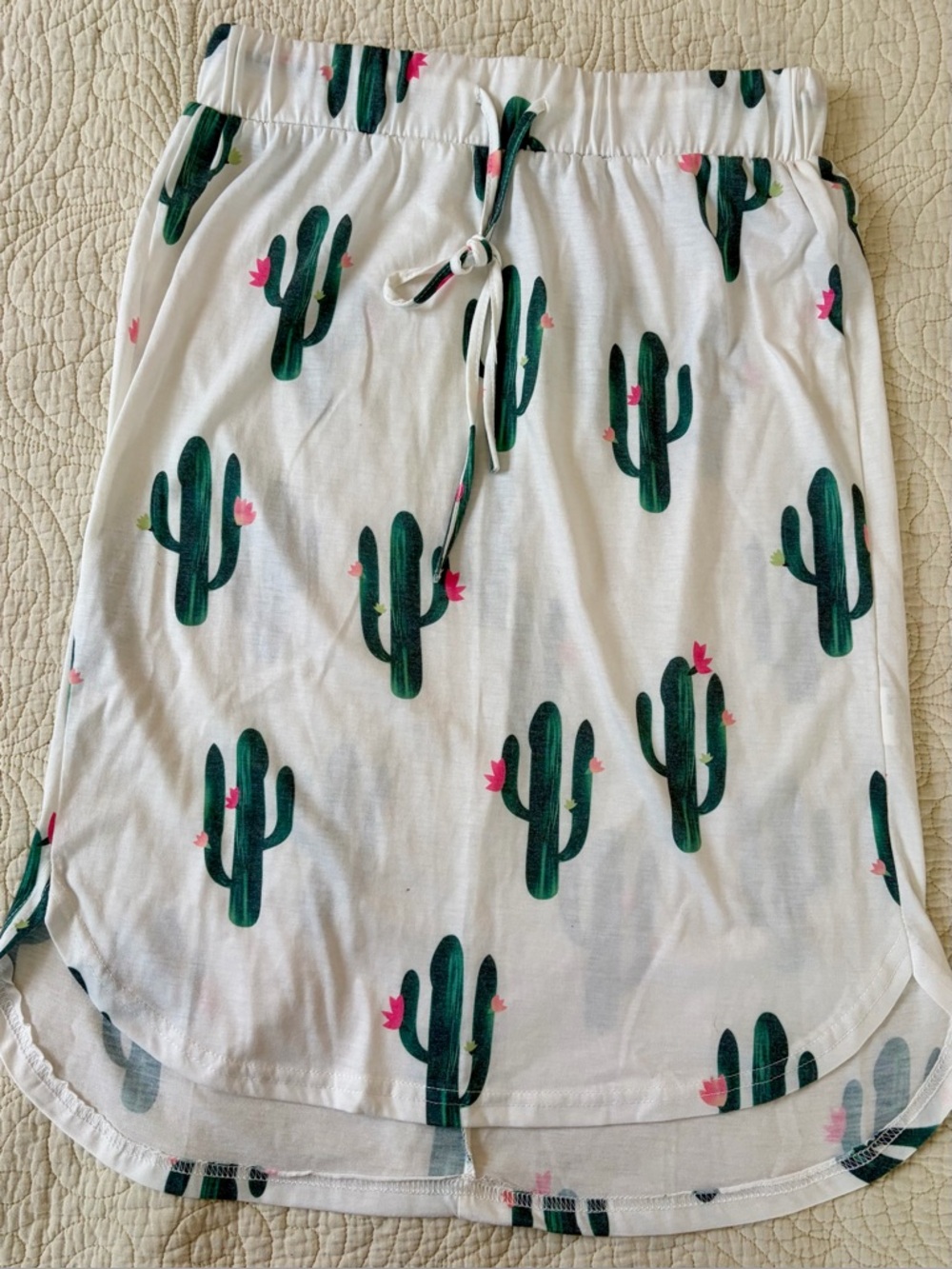 Tickled Teal White Skirt with Green Cactus Print